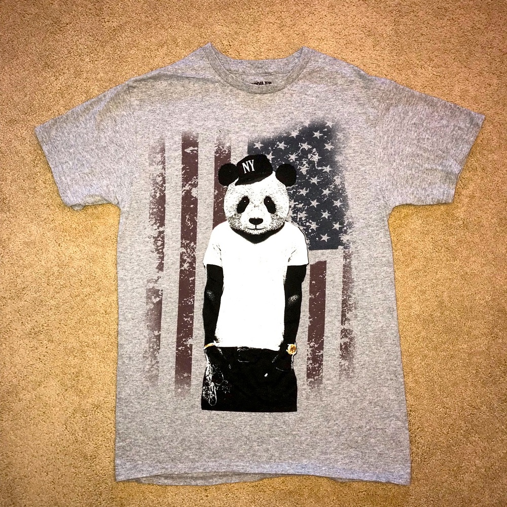 Spoiler Alert New York Panda Graphic T Shirt Size Small Grey Cotton USA Made